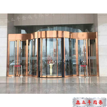 镜面玫瑰金酒店不锈钢旋转门